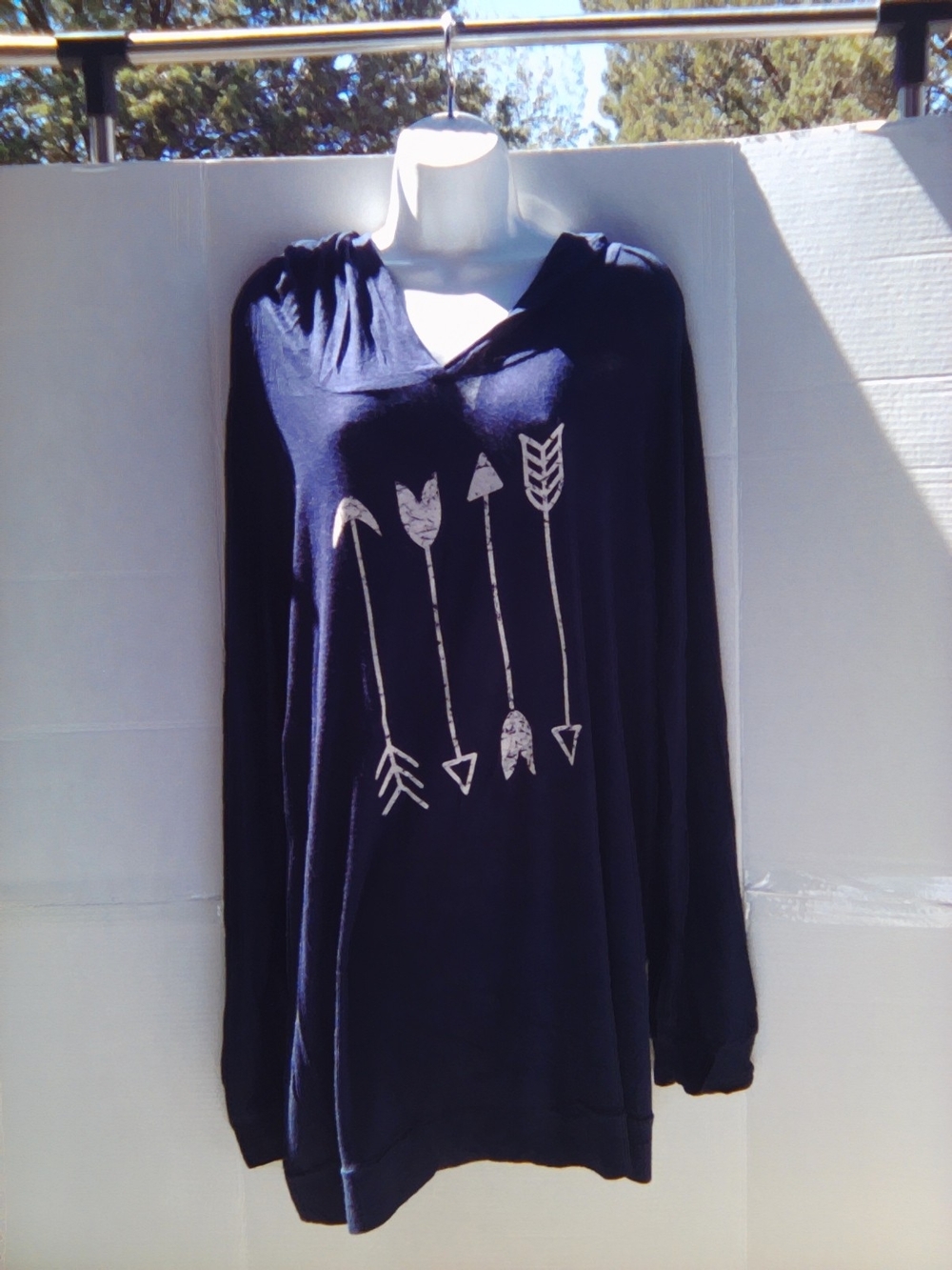 Women’s Navy Hooded Tee Shirt with Arrow Graphic
